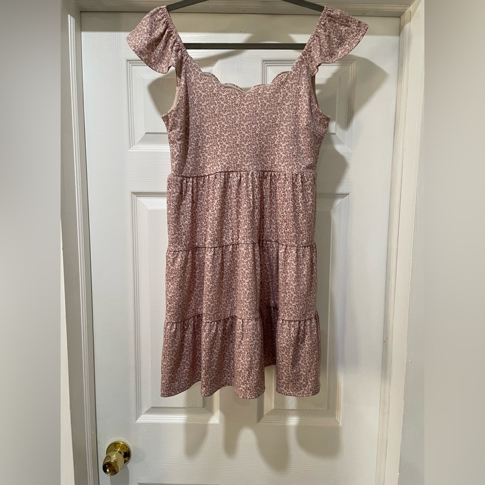 Mini Dress Pink Floral Flutter Sleeve, Size Medium